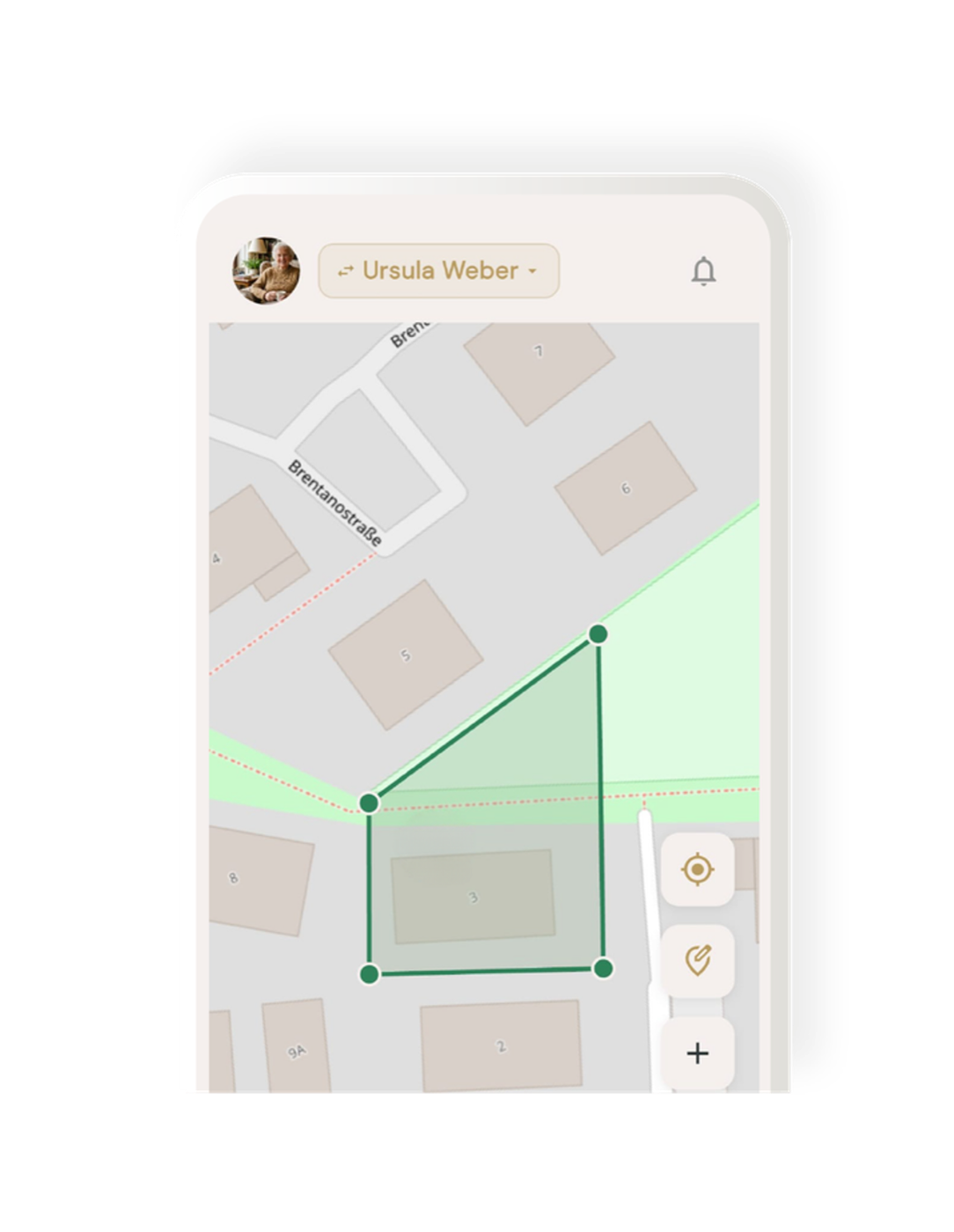 Die nearby App zeigt einen sicheren Bereich auf der Karte rund um das Zuhause.